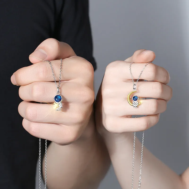 Spaceman Astronaut Titanium Steel Couple Necklace