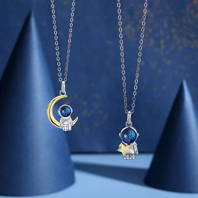 Spaceman Astronaut Titanium Steel Couple Necklace