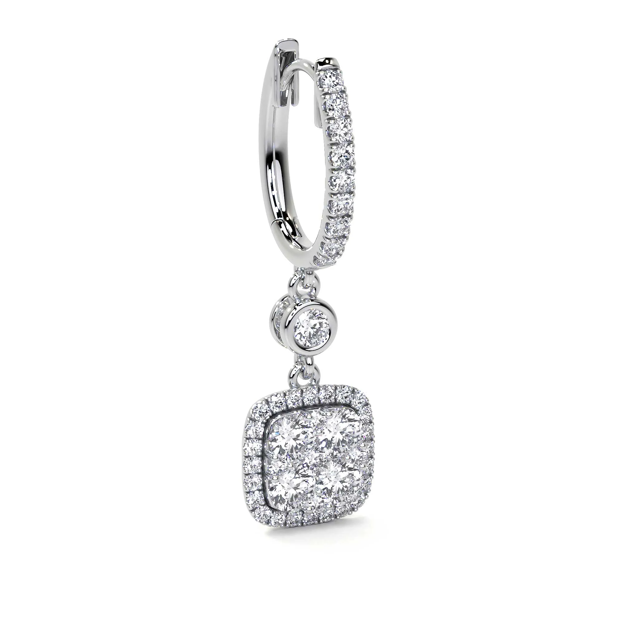 Square Dangling Diamond Earrings, 1.6 CT