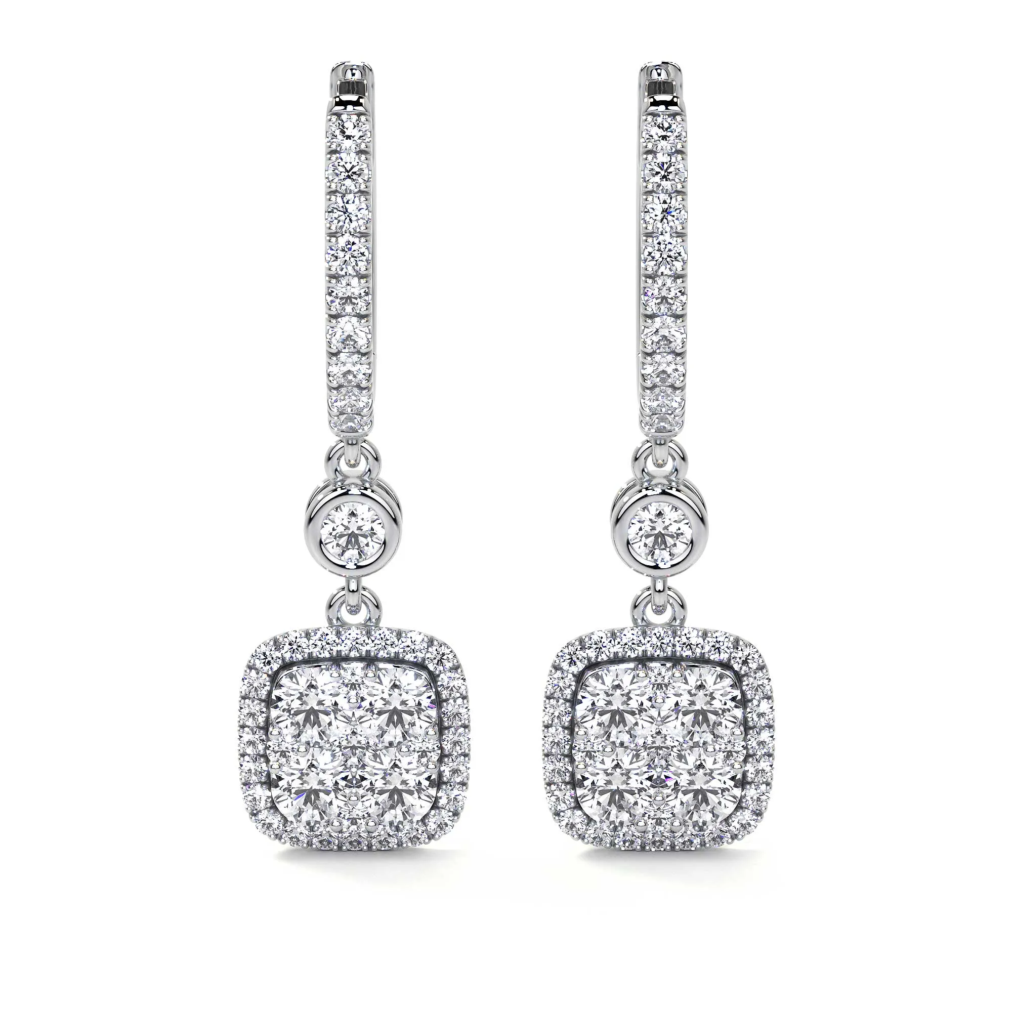 Square Dangling Diamond Earrings, 1.6 CT