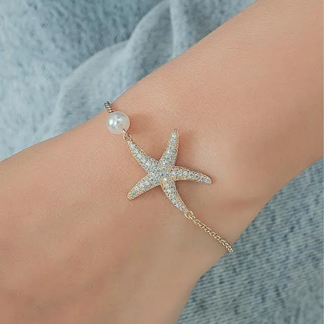Starfish Adjustable Bracelet With Ocean Pearl