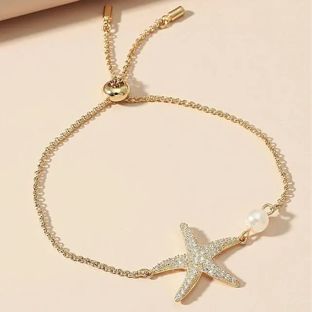 Starfish Adjustable Bracelet With Ocean Pearl