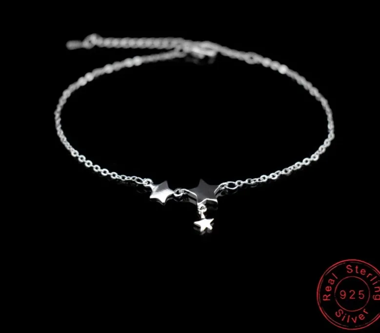 Sterling Silver Delicate Star Charms Anklet