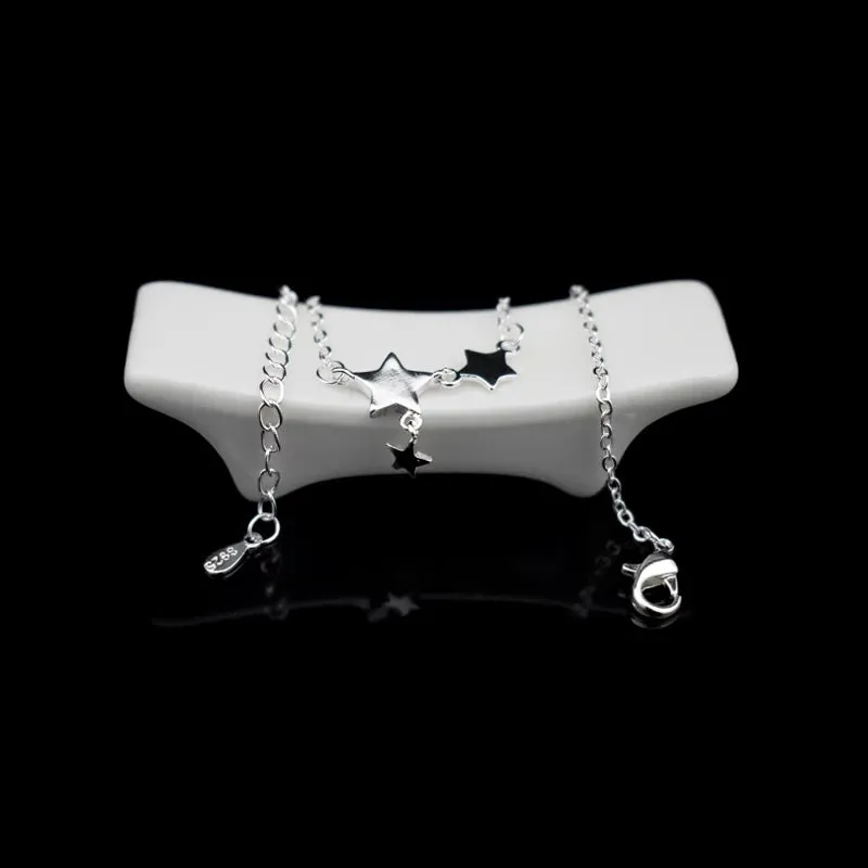 Sterling Silver Delicate Star Charms Anklet