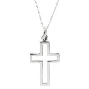 Sterling Silver Large Open Cross Pendant - Chain Necklace