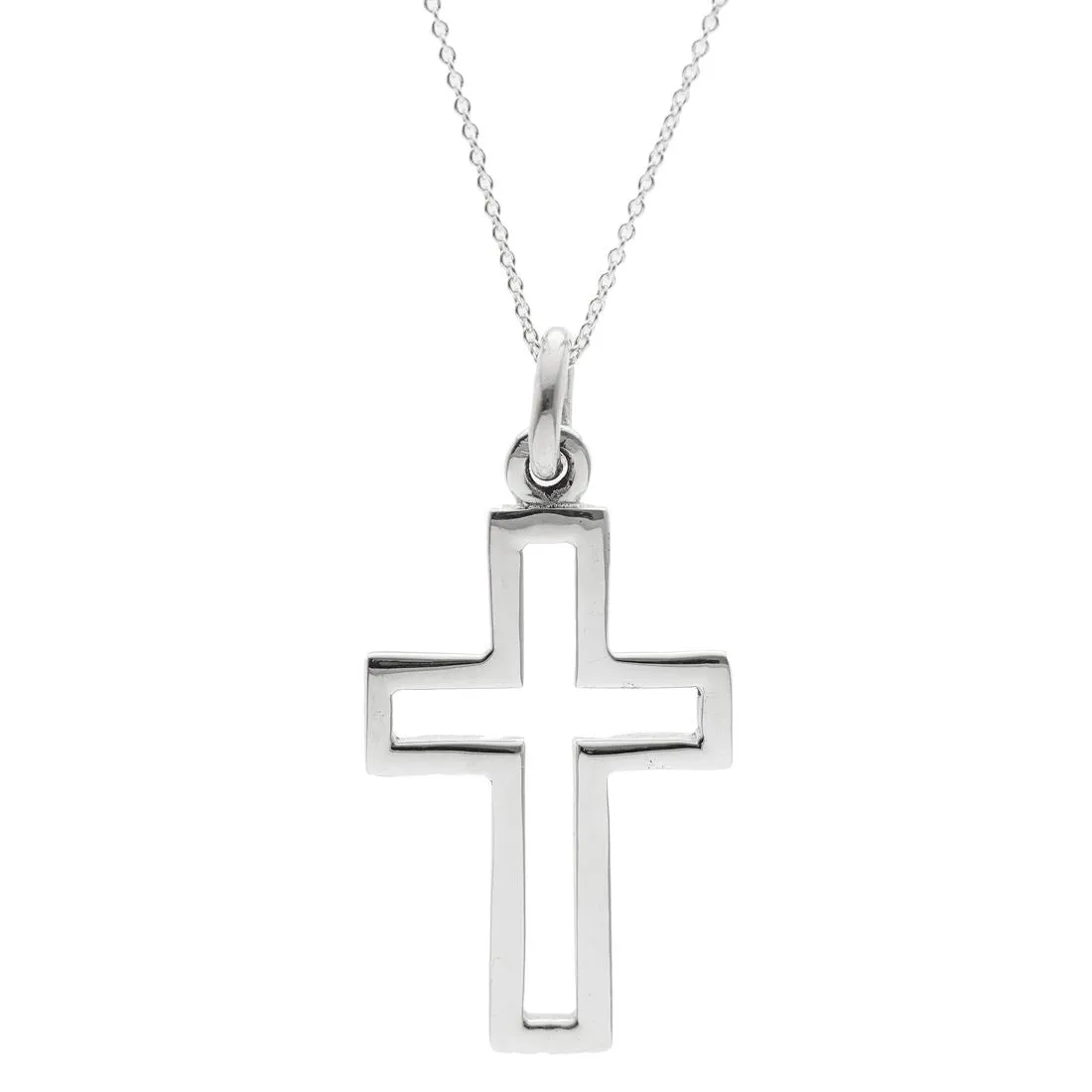 Sterling Silver Large Open Cross Pendant - Chain Necklace