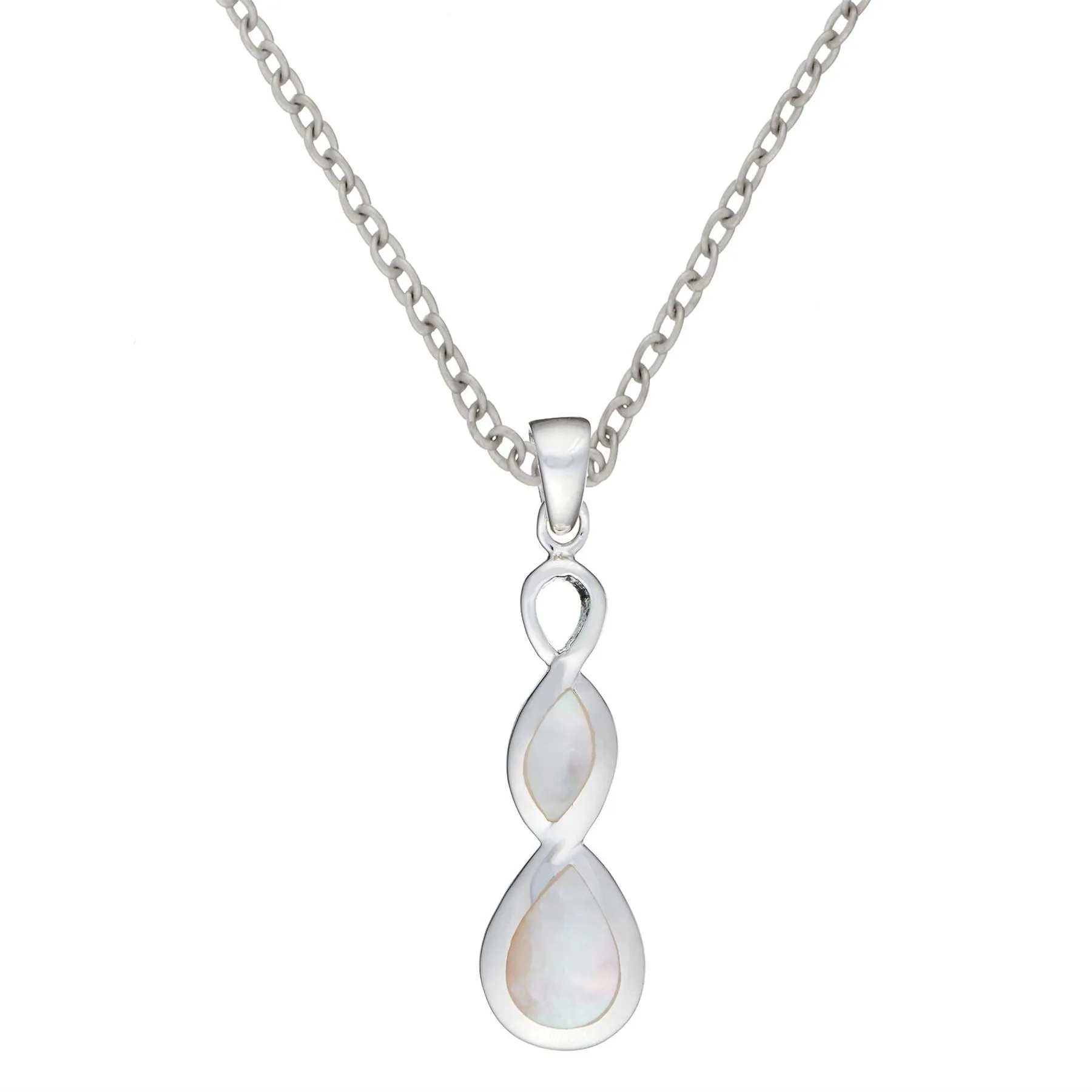 Sterling Silver Mother of Pearl Elegant Twist Teardrop Pendant Necklace