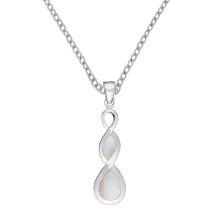 Sterling Silver Mother of Pearl Elegant Twist Teardrop Pendant Necklace