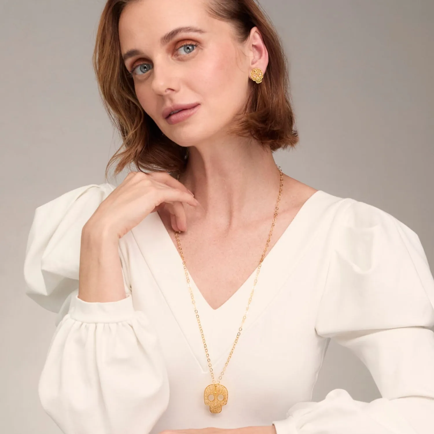 SUGAR GOLD SKULL LARGE PENDANT NECKLACE FILIGREE