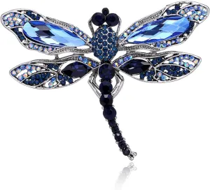 Suoirblss Women Wedding Brooch Rhinestones Dragonfly Butterfly Brooch Pin Crystal Antique Cute Animal Shape Corsages Scarf Clips Brooches (Blue Dragonfly)