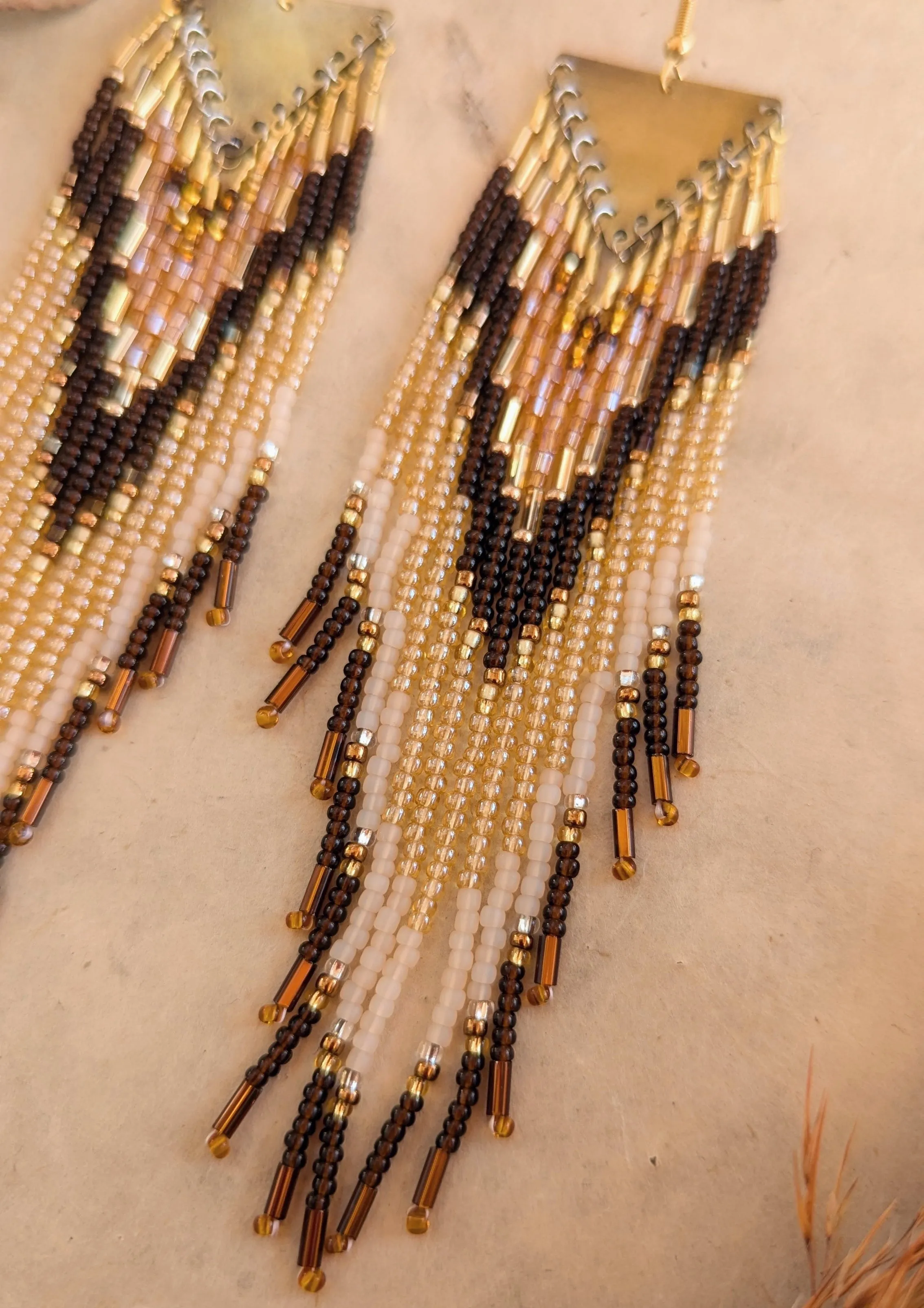 Tara Golden Brown Beaded Earrings