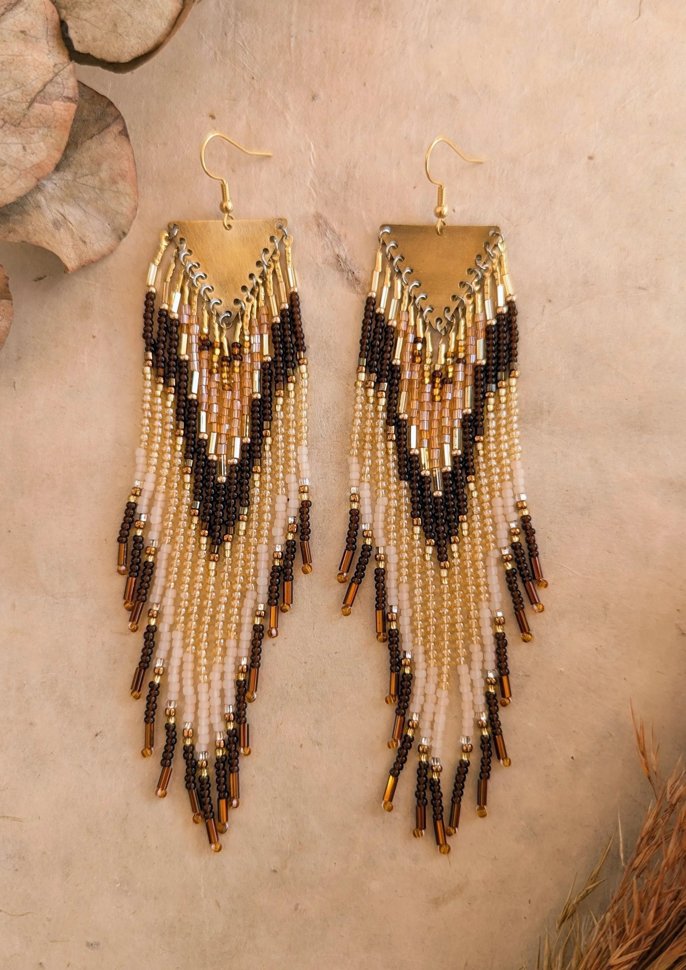 Tara Golden Brown Beaded Earrings