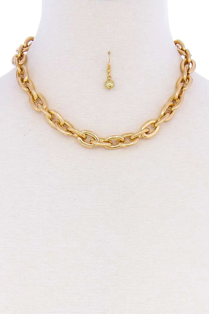 Thick Chain Stylish Necklace And Earring Set
