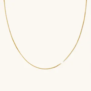 Thin Box Chain Necklace - 14k Solid Gold