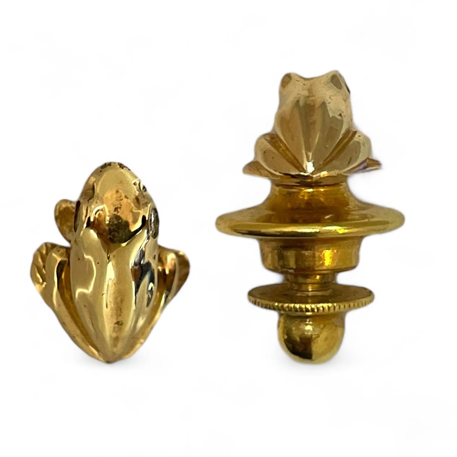 Tiffany & Co. 14K Golden Frog Pin with Sparkling Diamond Eyes