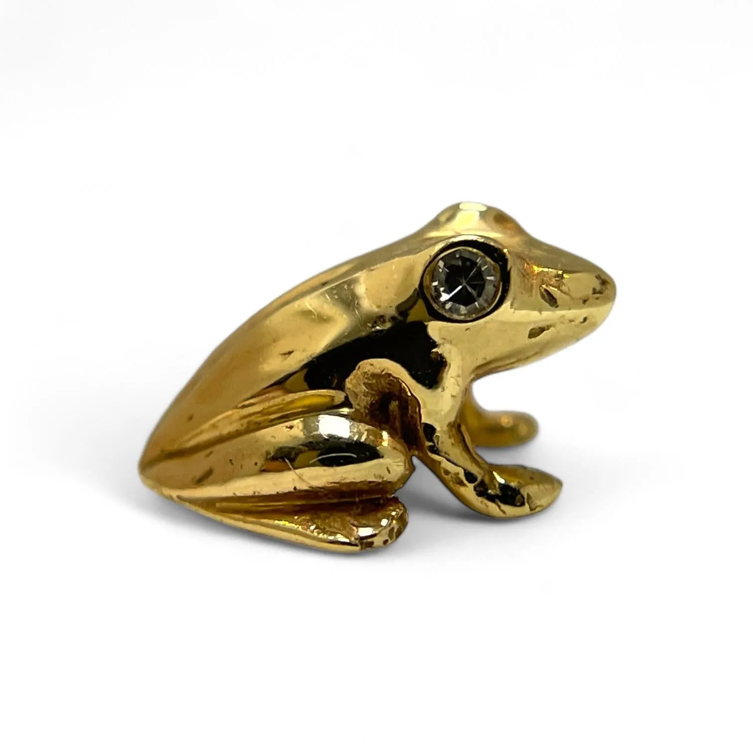Tiffany & Co. 14K Golden Frog Pin with Sparkling Diamond Eyes