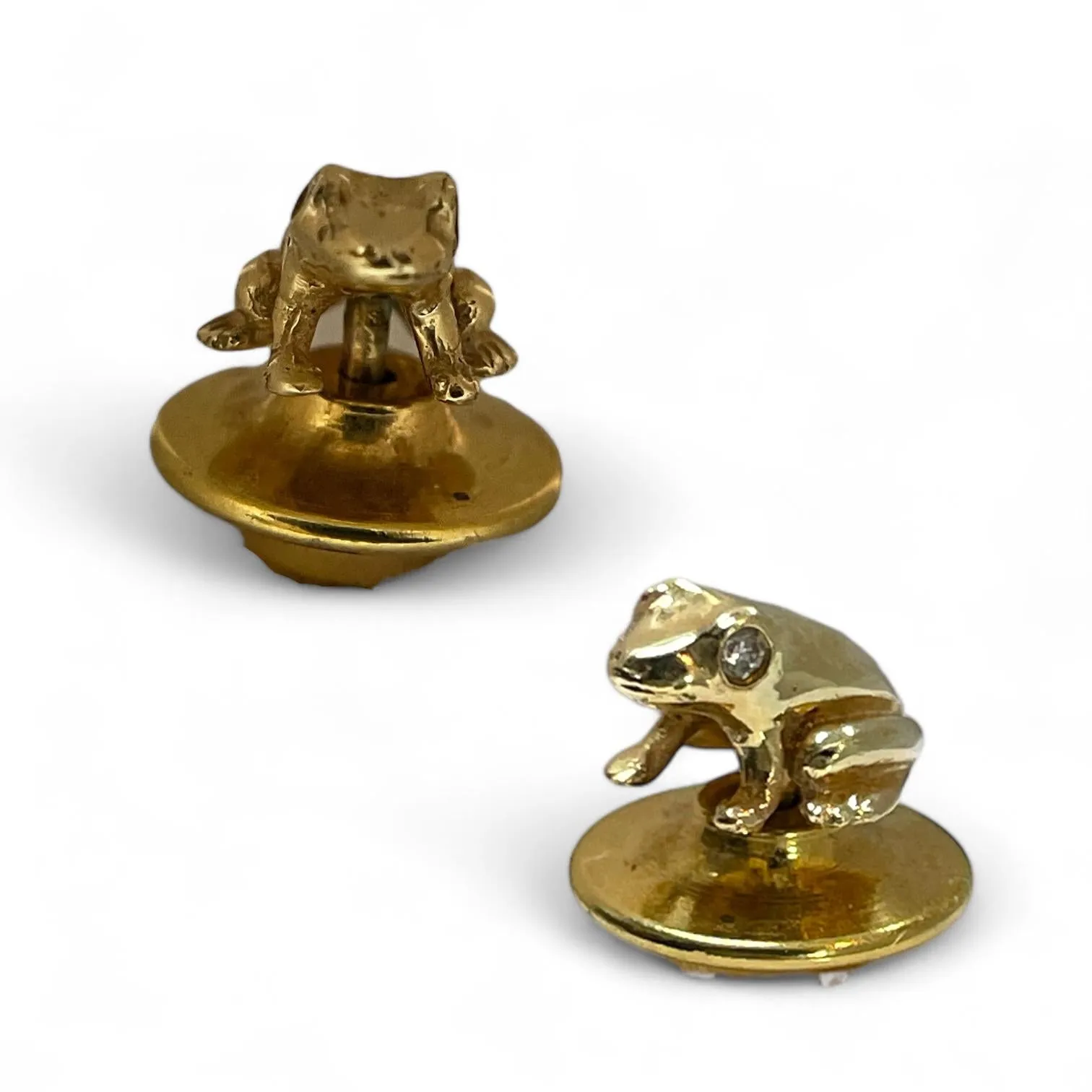 Tiffany & Co. 14K Golden Frog Pin with Sparkling Diamond Eyes