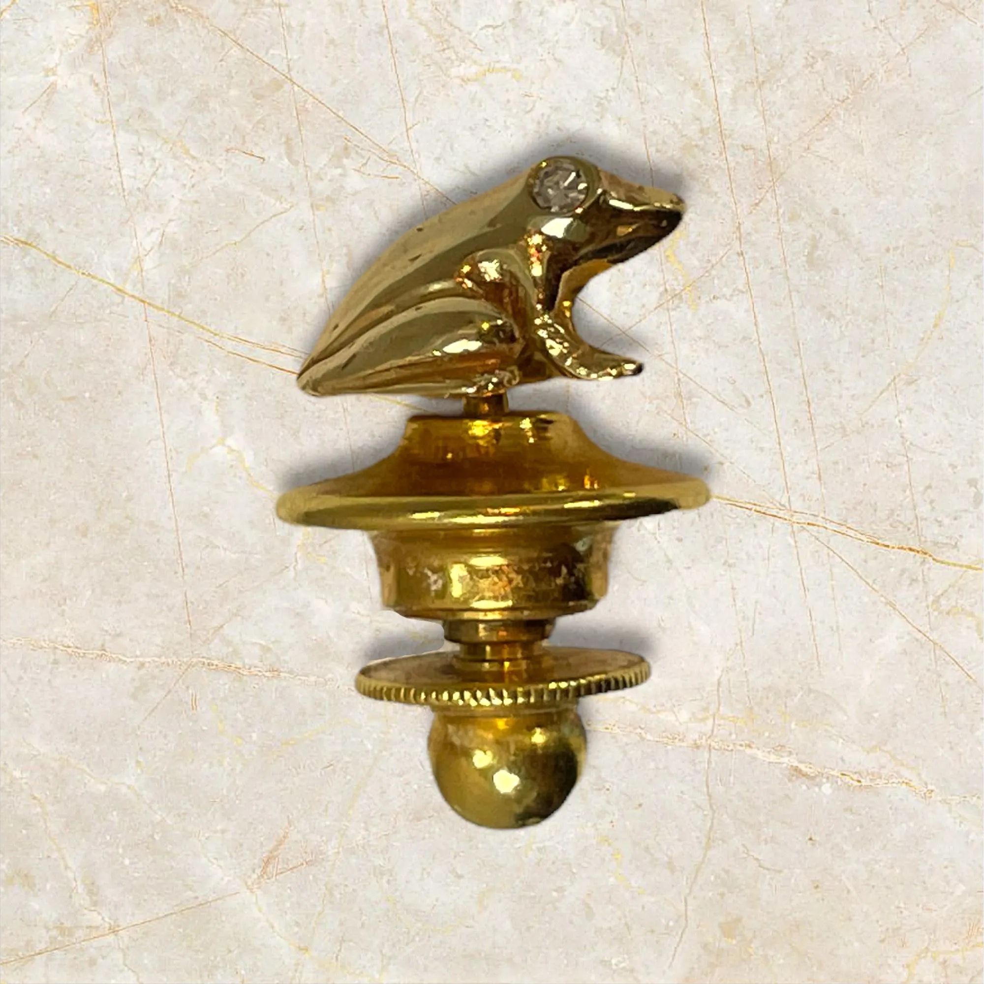 Tiffany & Co. 14K Golden Frog Pin with Sparkling Diamond Eyes