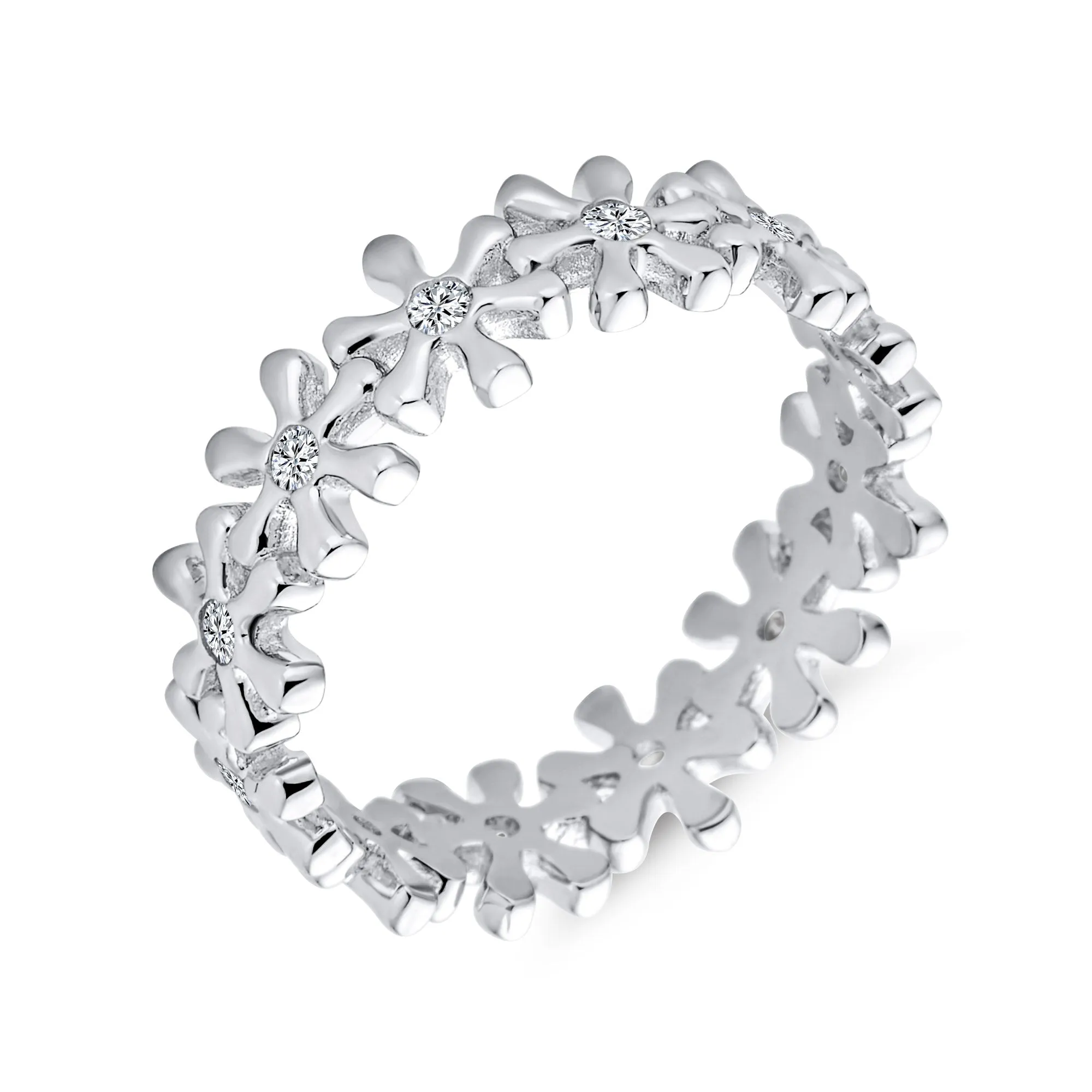 Timeless CZ Cocktail Statement Ring: Star Flower Anniversary Wedding Band Silver