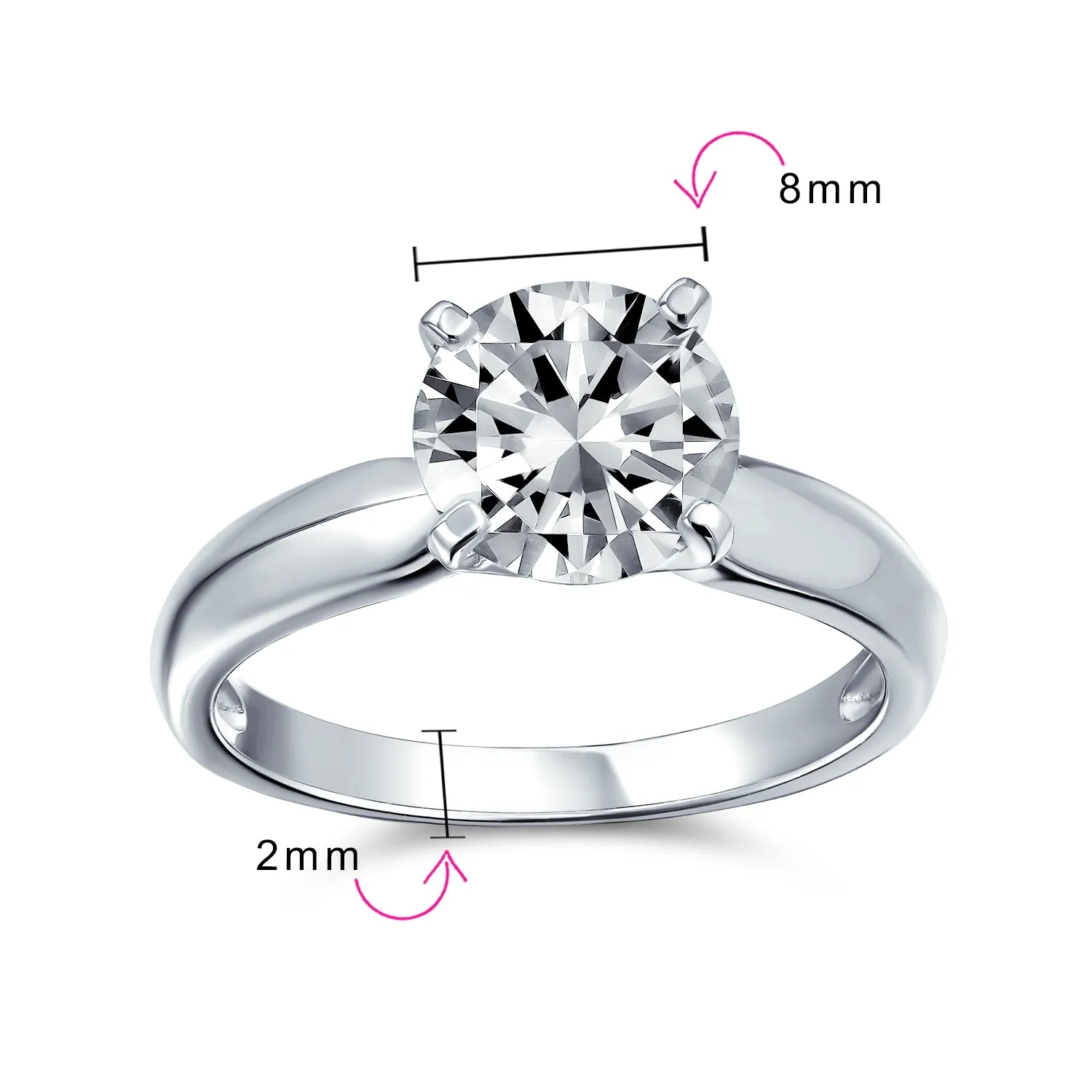 Timeless Promise 3CT CZ Round Solitaire Engagement Ring Thin Band Sterling Silver