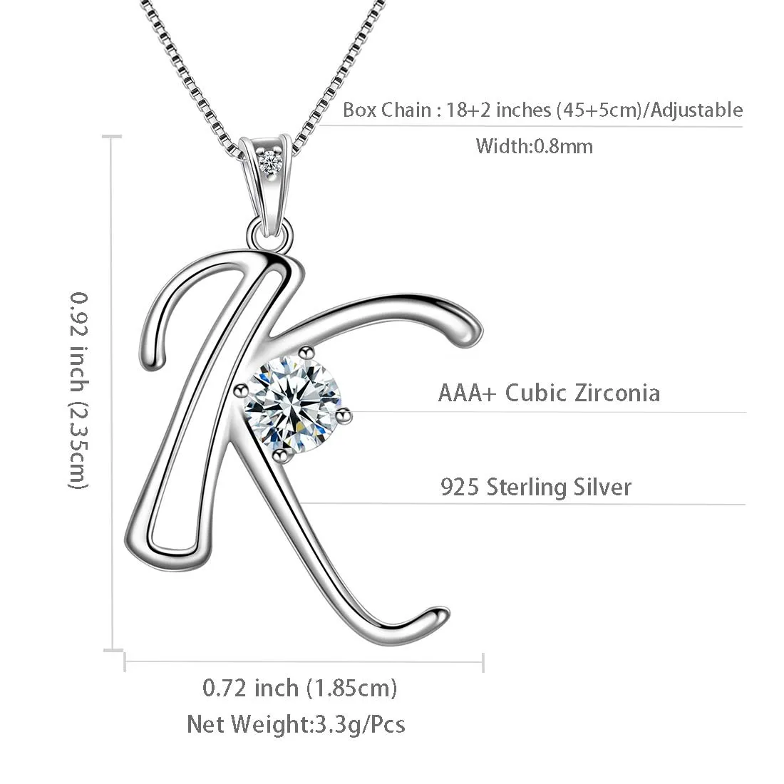 Tokyo Mart Women Initial K Letter Pendant Necklace Girl Name Jewelry Gift 925 Sterling Silver