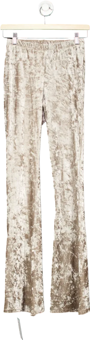Topshop Beige Crushed Velvet Flared Trousers UK 6