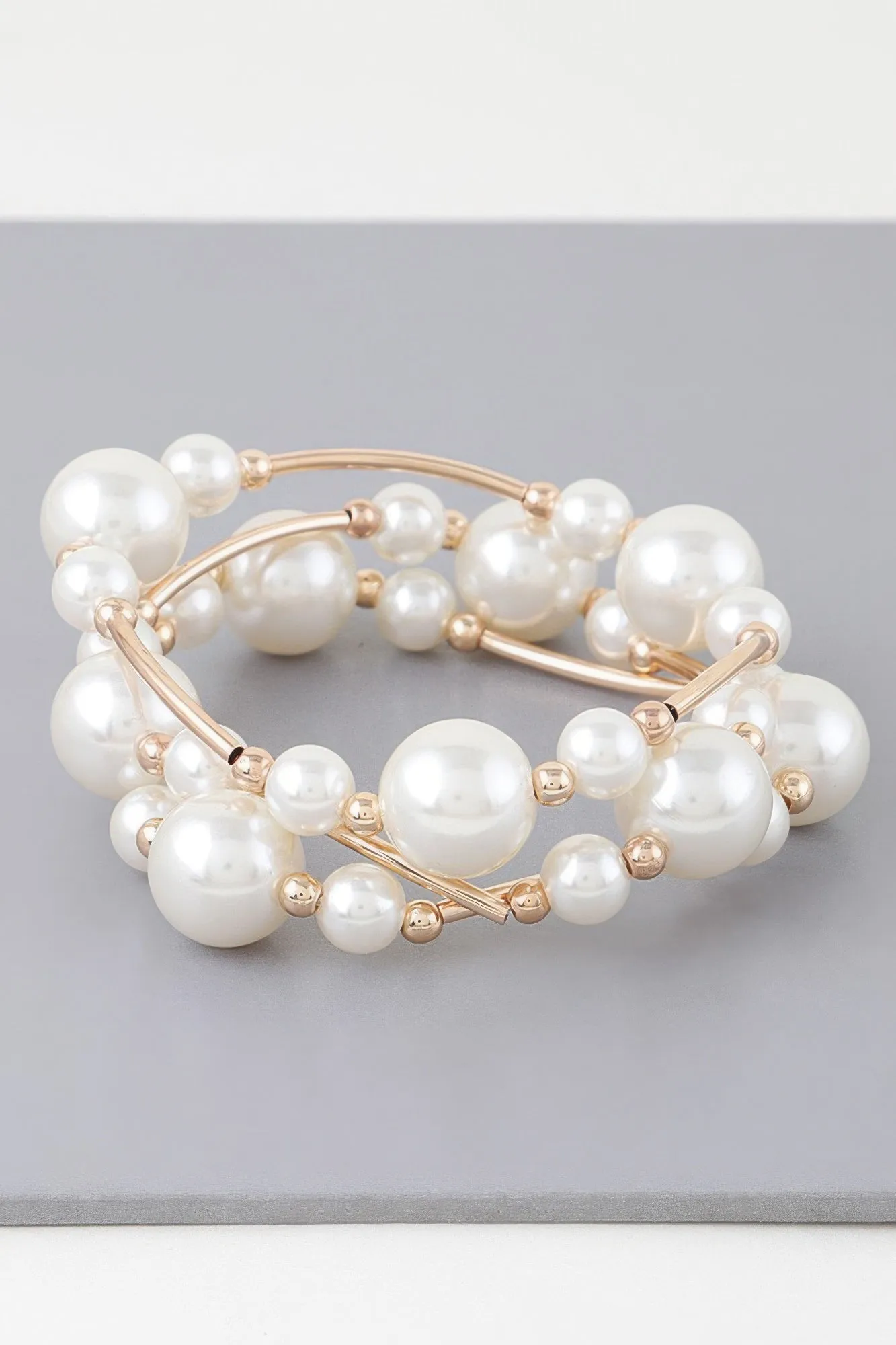 Triple Multi Pearl Wire Bracelet