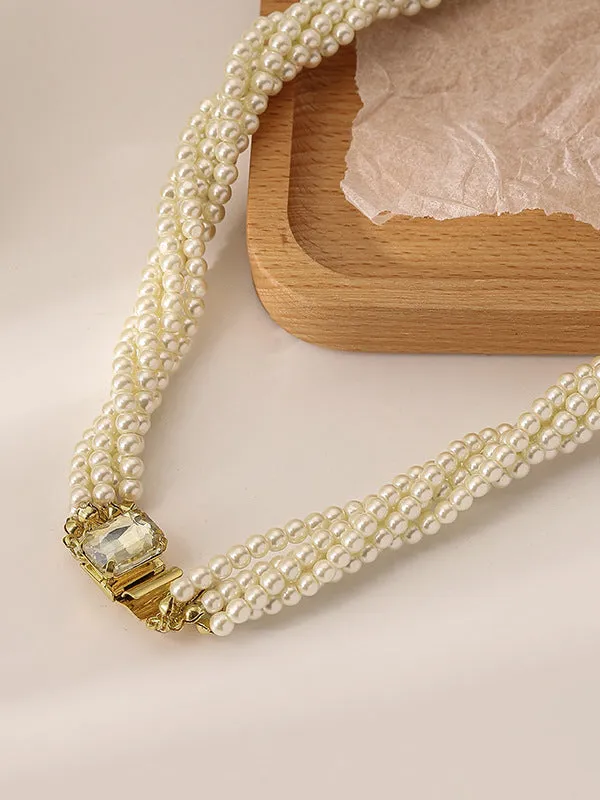 Twist Rhinestone Pearls Necklaces Accessories