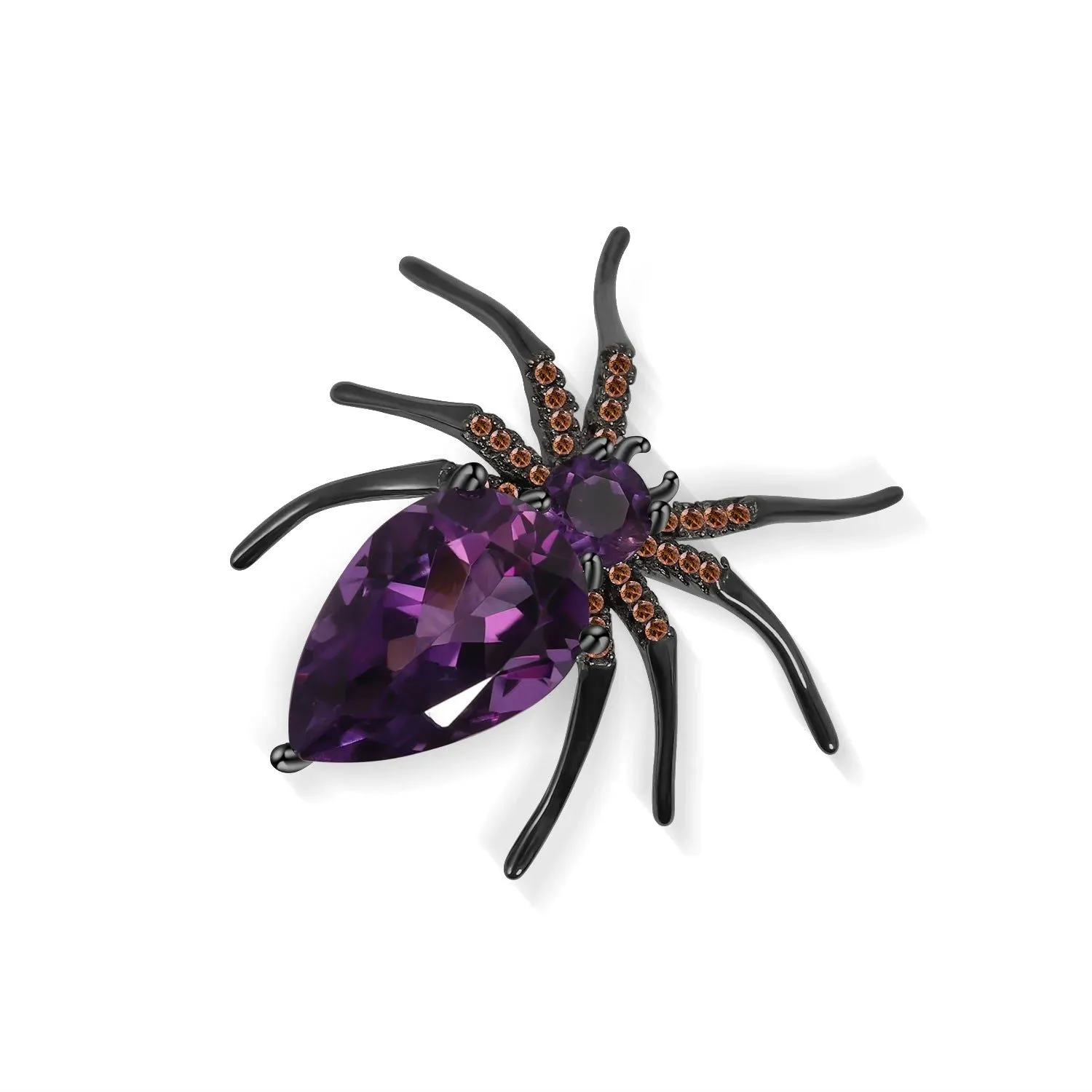 Unique Design Cute Animal Spider Brooch 925 Sterling Silver Natural Amethyst Gemstone Brooches For Women Jewelry