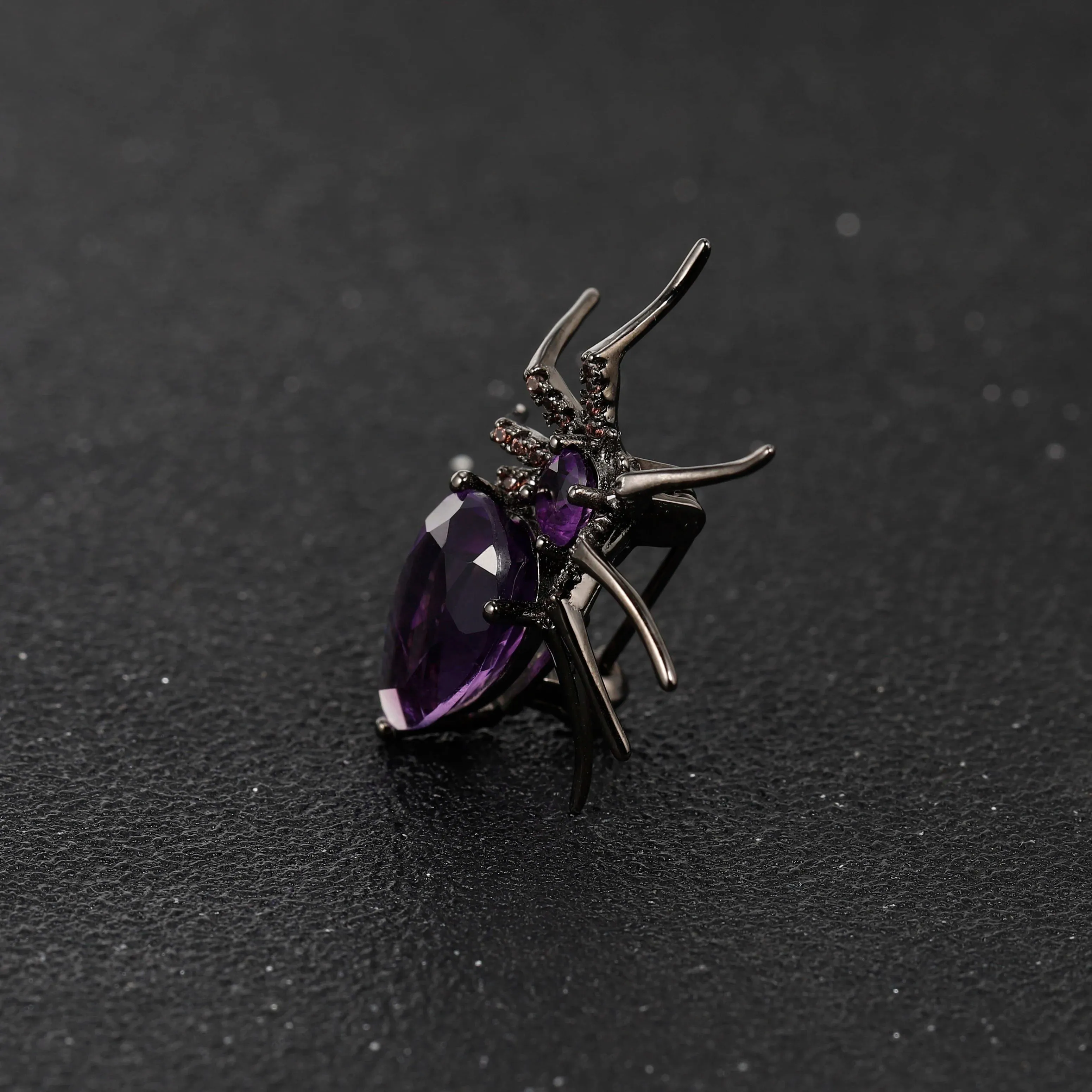 Unique Design Cute Animal Spider Brooch 925 Sterling Silver Natural Amethyst Gemstone Brooches For Women Jewelry