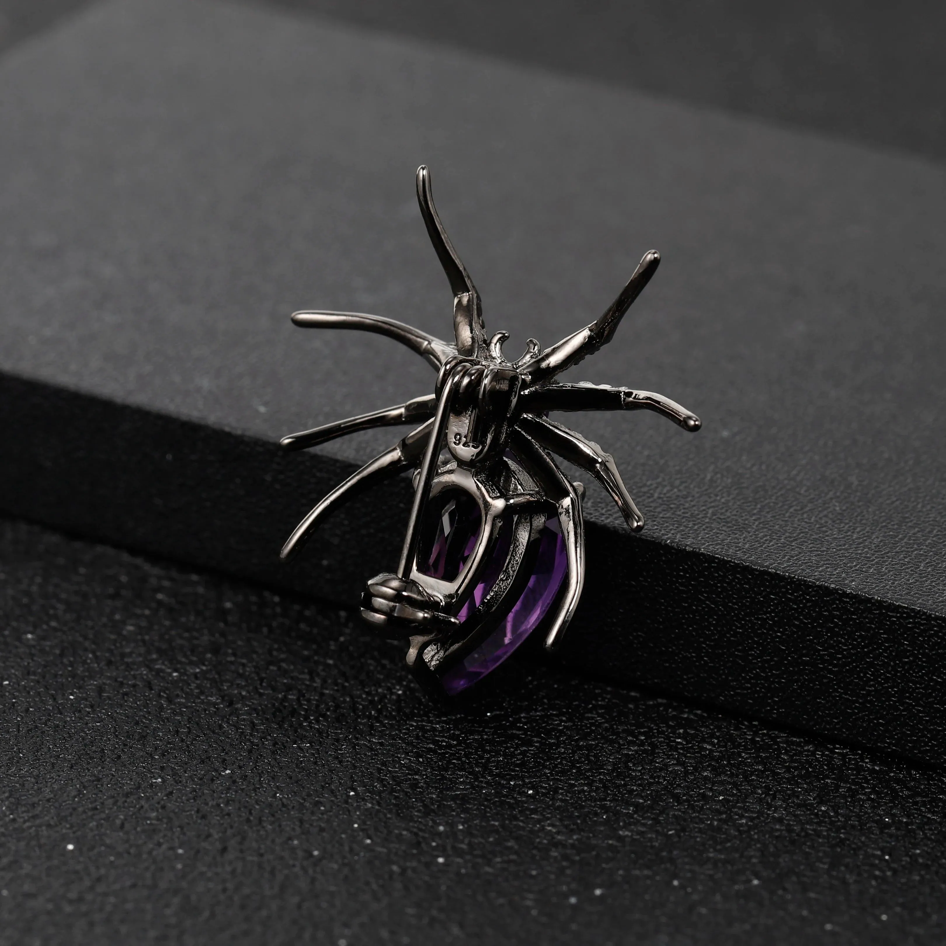Unique Design Cute Animal Spider Brooch 925 Sterling Silver Natural Amethyst Gemstone Brooches For Women Jewelry