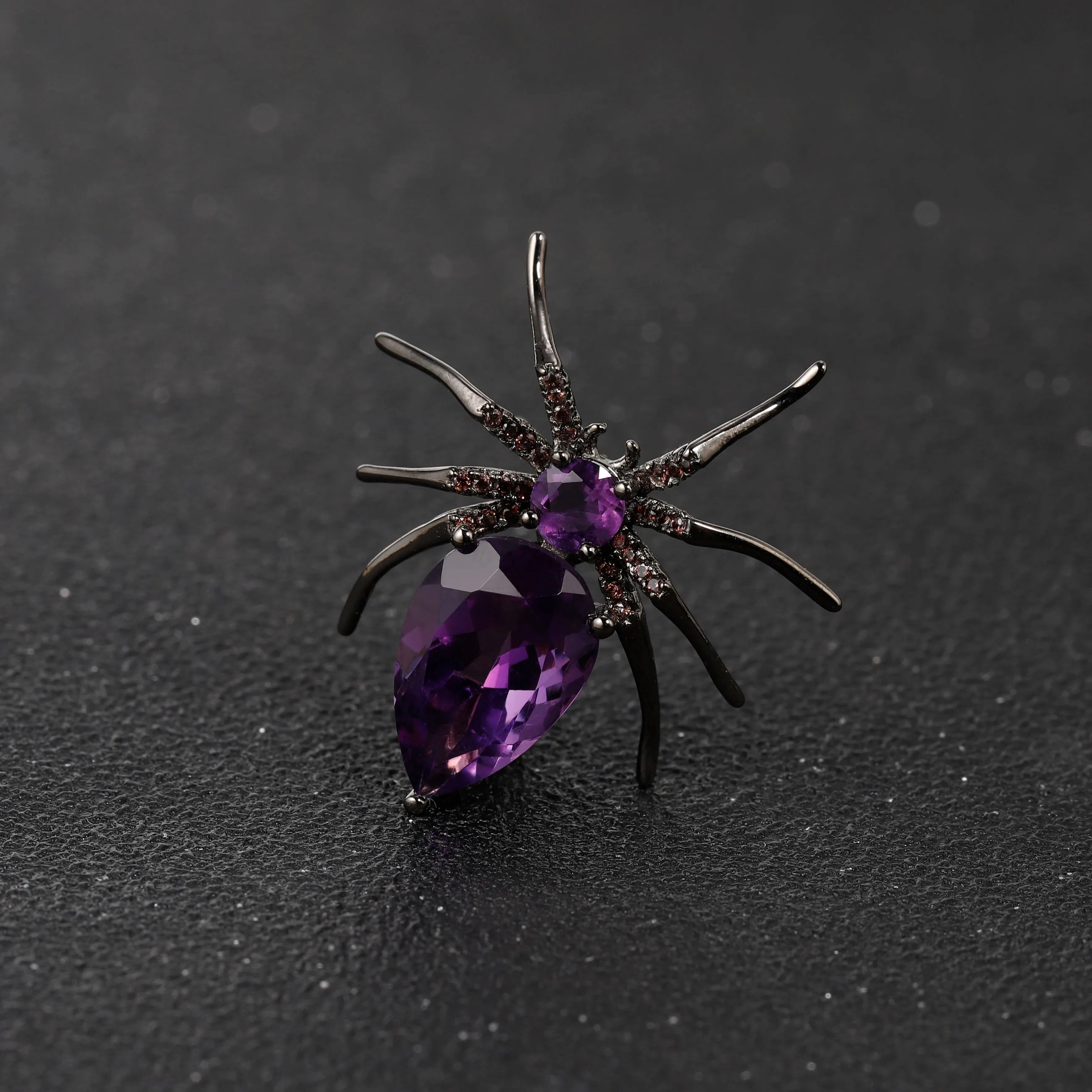 Unique Design Cute Animal Spider Brooch 925 Sterling Silver Natural Amethyst Gemstone Brooches For Women Jewelry