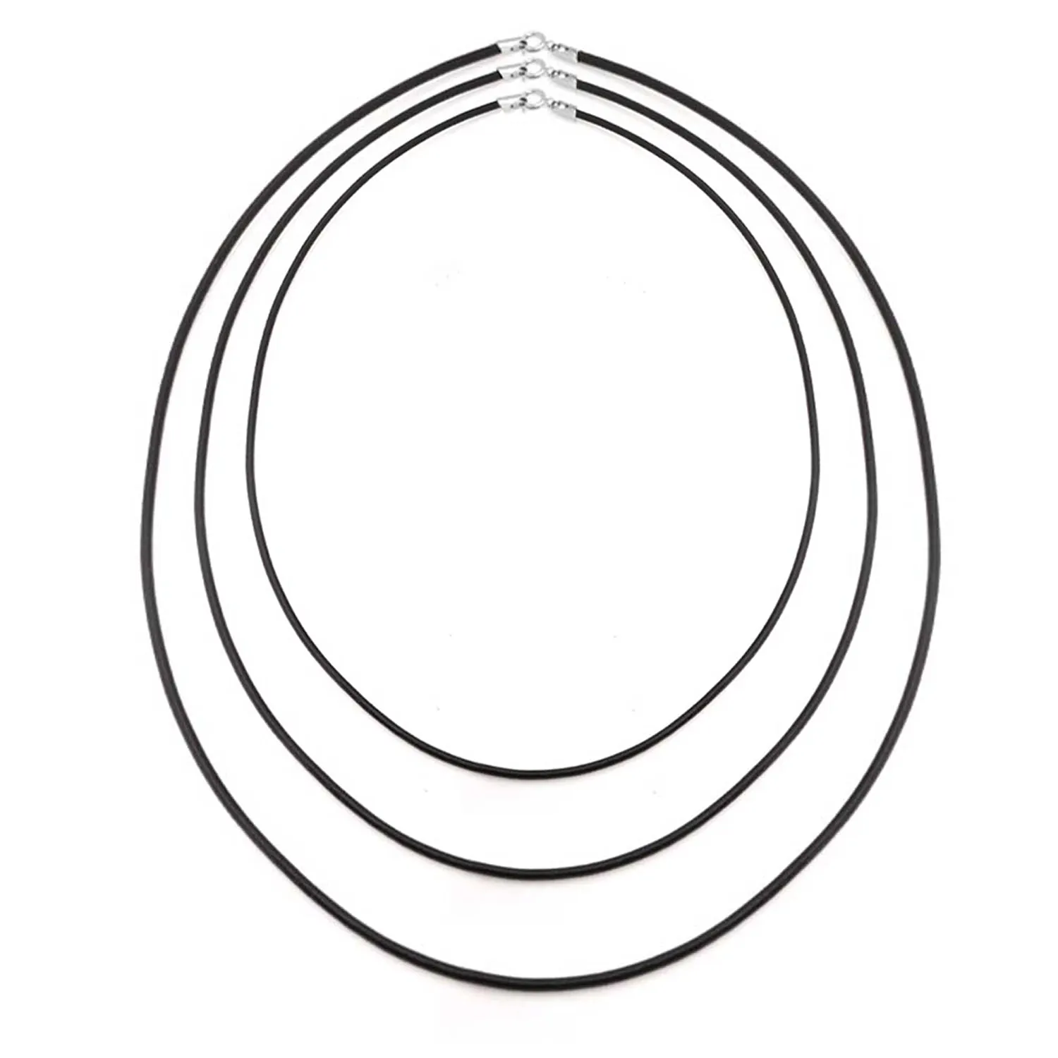 Unisex Black Rubber Cord Necklace with Silver Clasp - Multiple Lengths Available