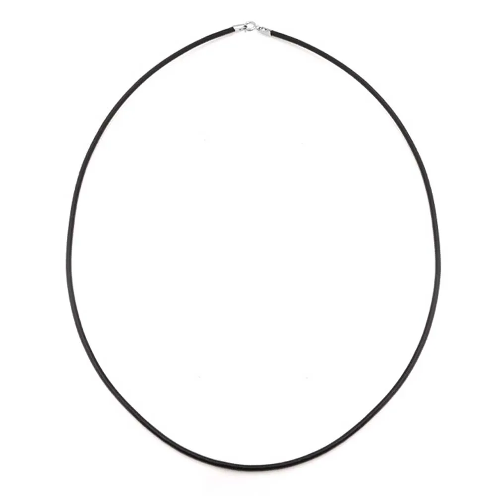 Unisex Black Rubber Cord Necklace with Silver Clasp - Multiple Lengths Available