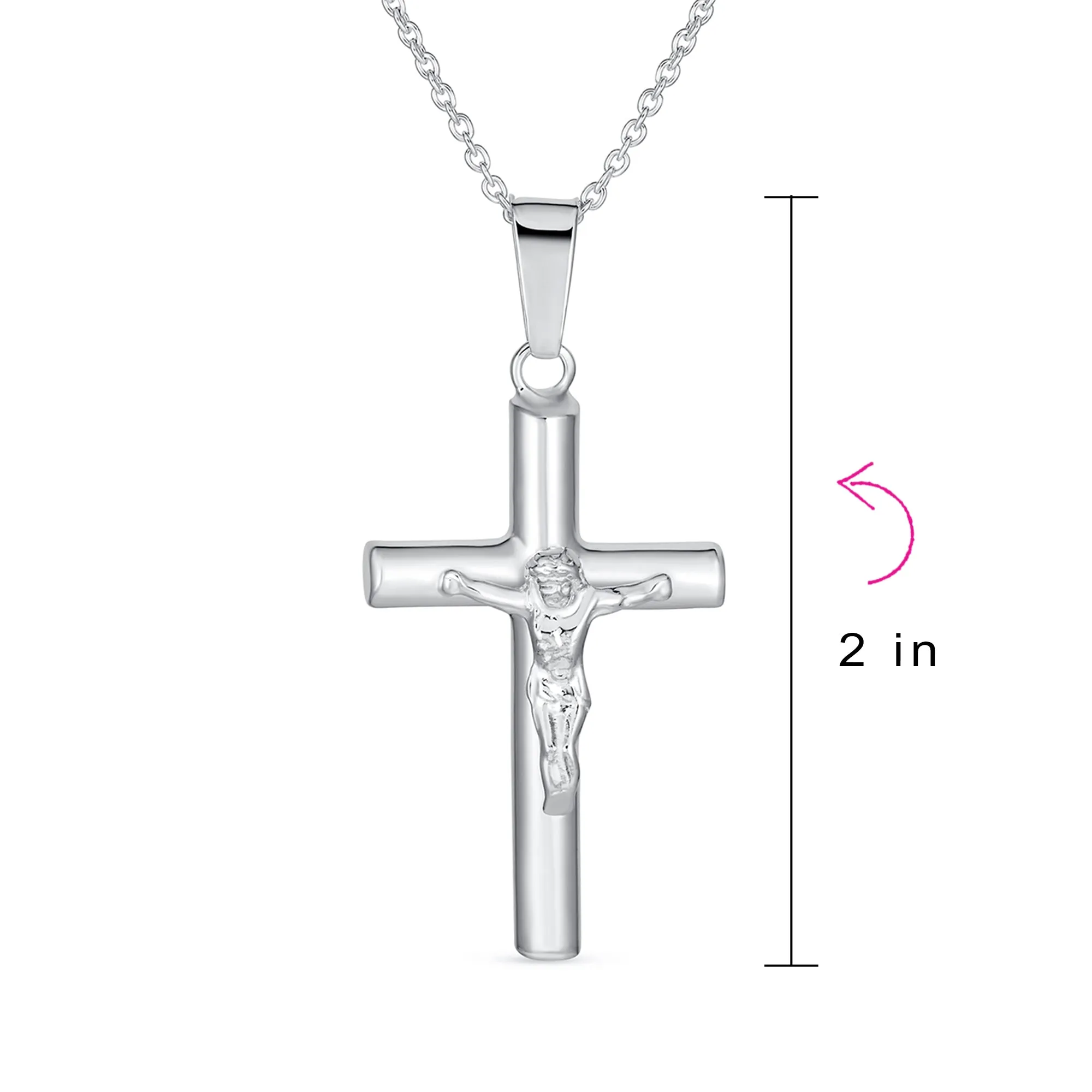 Unisex Sterling Silver Jesus Crucifix Pendant Necklace - 2 Inch Religious Jewelry