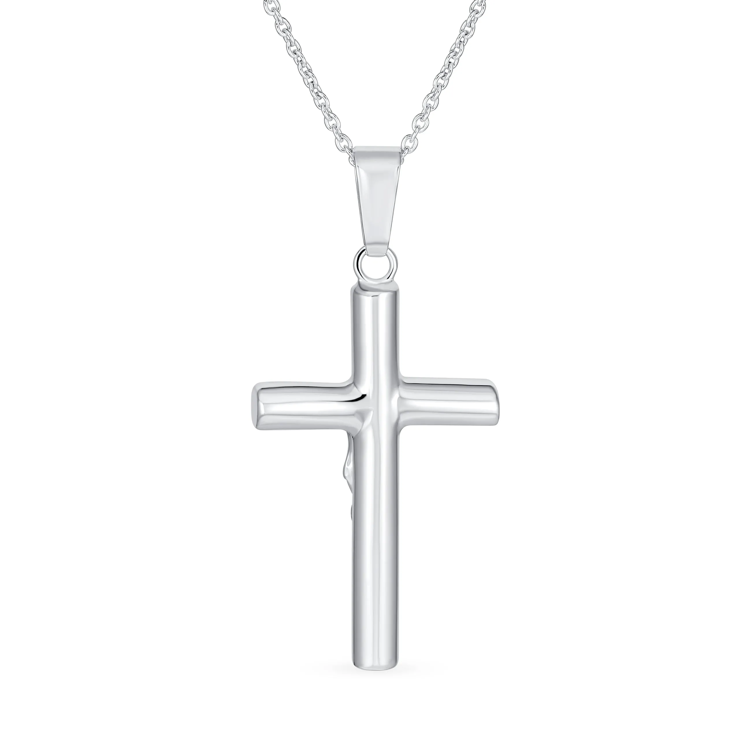 Unisex Sterling Silver Jesus Crucifix Pendant Necklace - 2 Inch Religious Jewelry