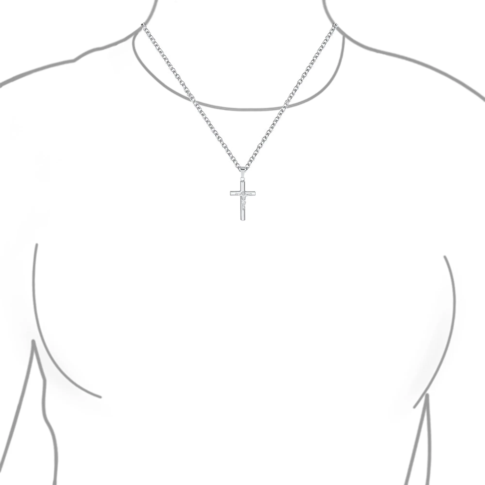 Unisex Sterling Silver Jesus Crucifix Pendant Necklace - 2 Inch Religious Jewelry