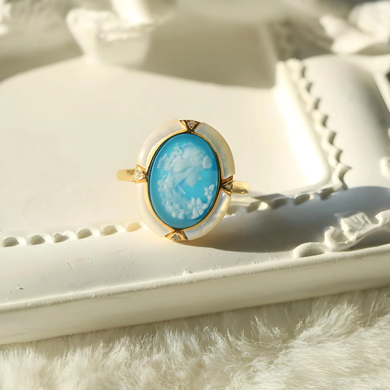 Victorian Cameo Ring in Shell Frame, Antique Agate Cameos Silhouette Rings Adjustable, Vintage Retro Art Deco Cameo Jewelry for Women