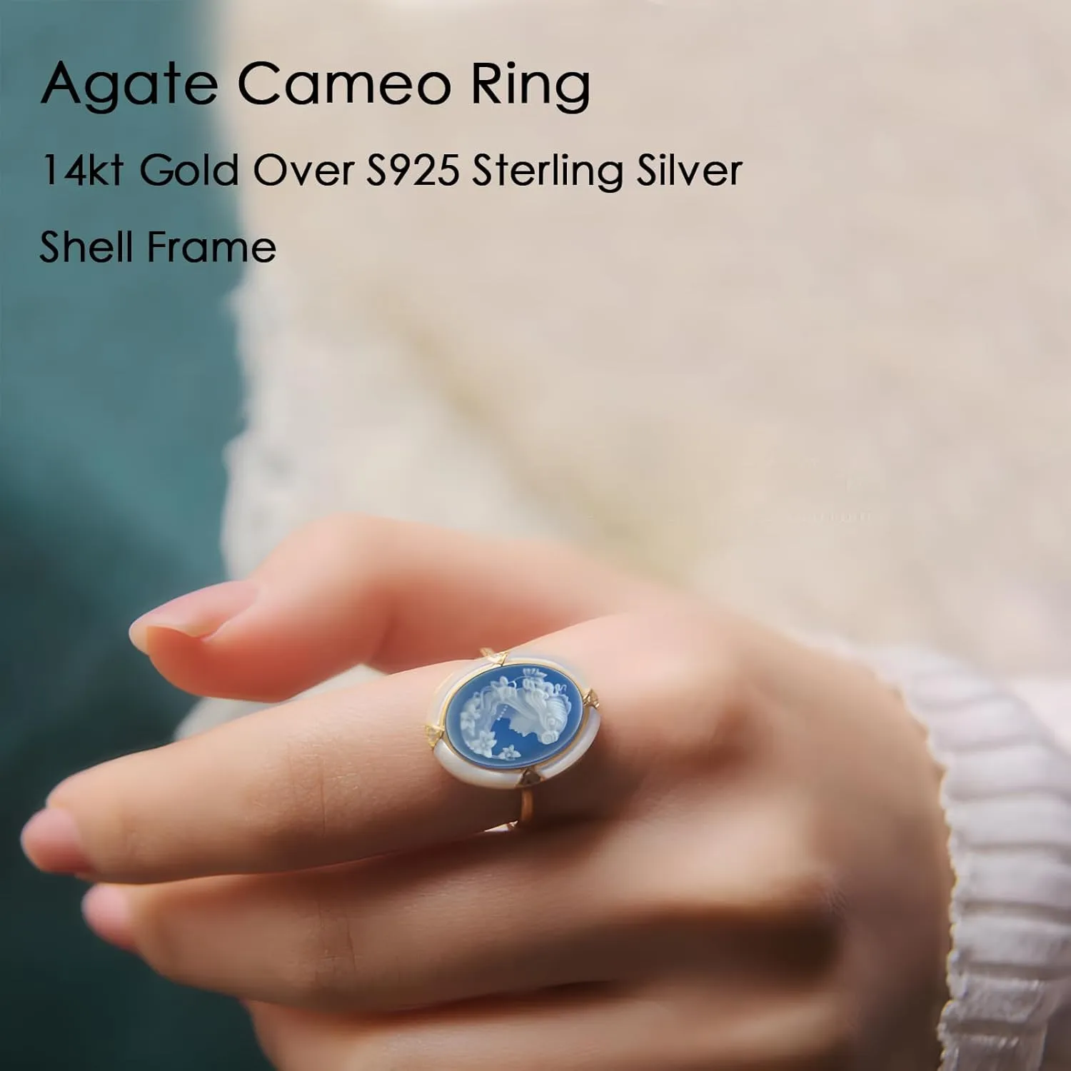 Victorian Cameo Ring in Shell Frame, Antique Agate Cameos Silhouette Rings Adjustable, Vintage Retro Art Deco Cameo Jewelry for Women