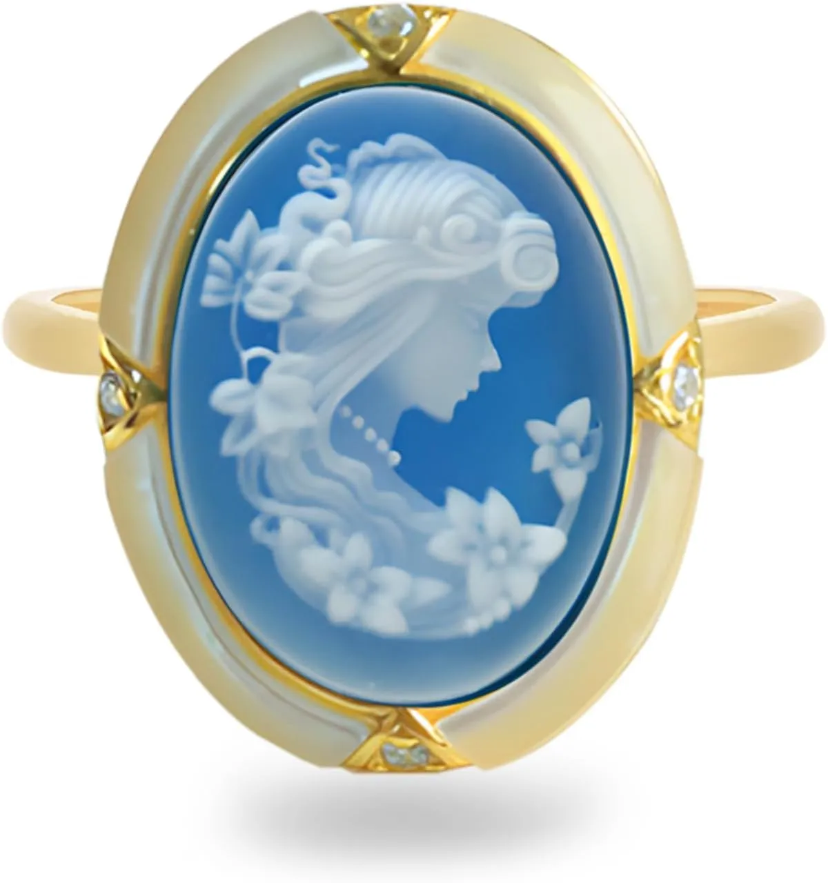 Victorian Cameo Ring in Shell Frame, Antique Agate Cameos Silhouette Rings Adjustable, Vintage Retro Art Deco Cameo Jewelry for Women