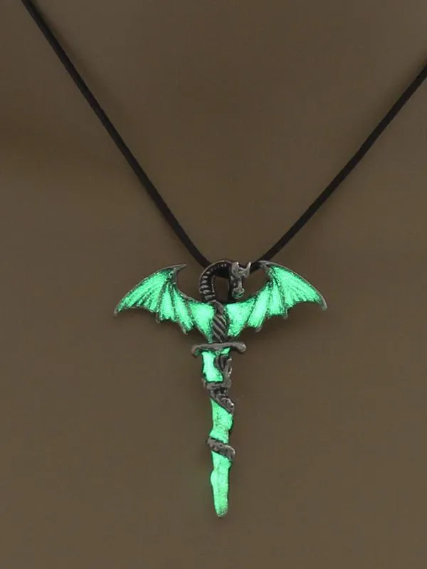 Vintage Cross Dragon Luminous Pendant Necklace