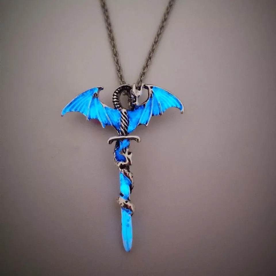 Vintage Cross Dragon Luminous Pendant Necklace