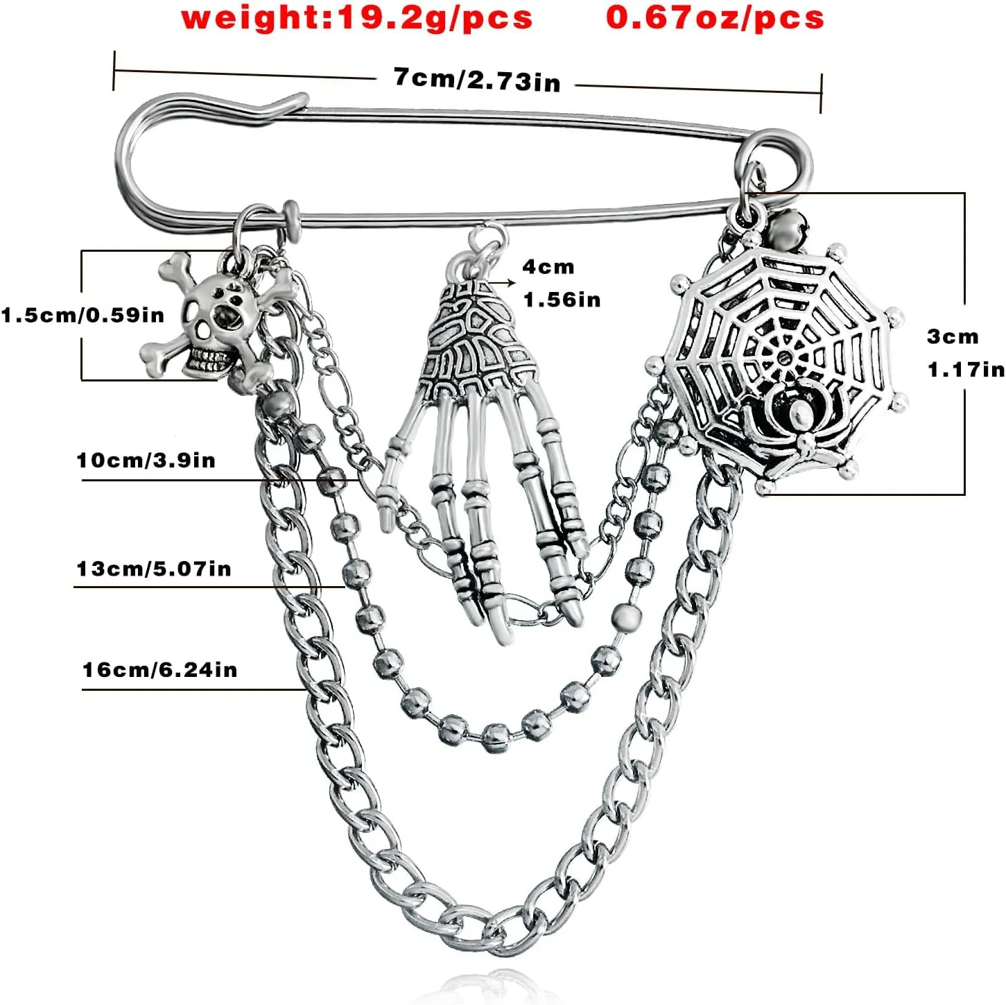 Vintage Silver Brooch Pins for Women Punk Skull Snake Star Cross Tassel Chain Safety Pin Brooches Sweater Shawl Collar Coat Clips