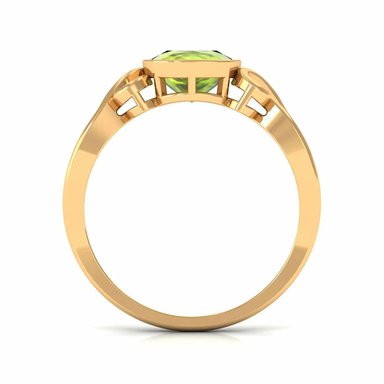 Vintage Style Cushion Cut Peridot Solitaire Ring in Bezel Setting