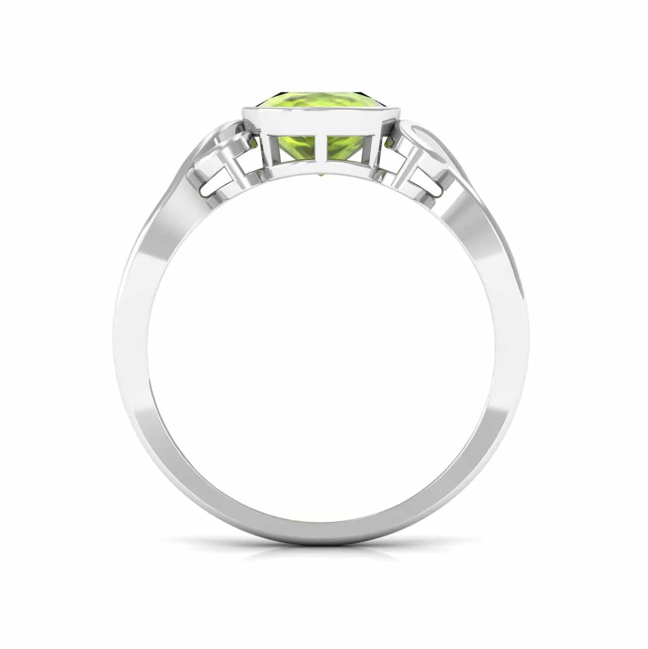 Vintage Style Cushion Cut Peridot Solitaire Ring in Bezel Setting