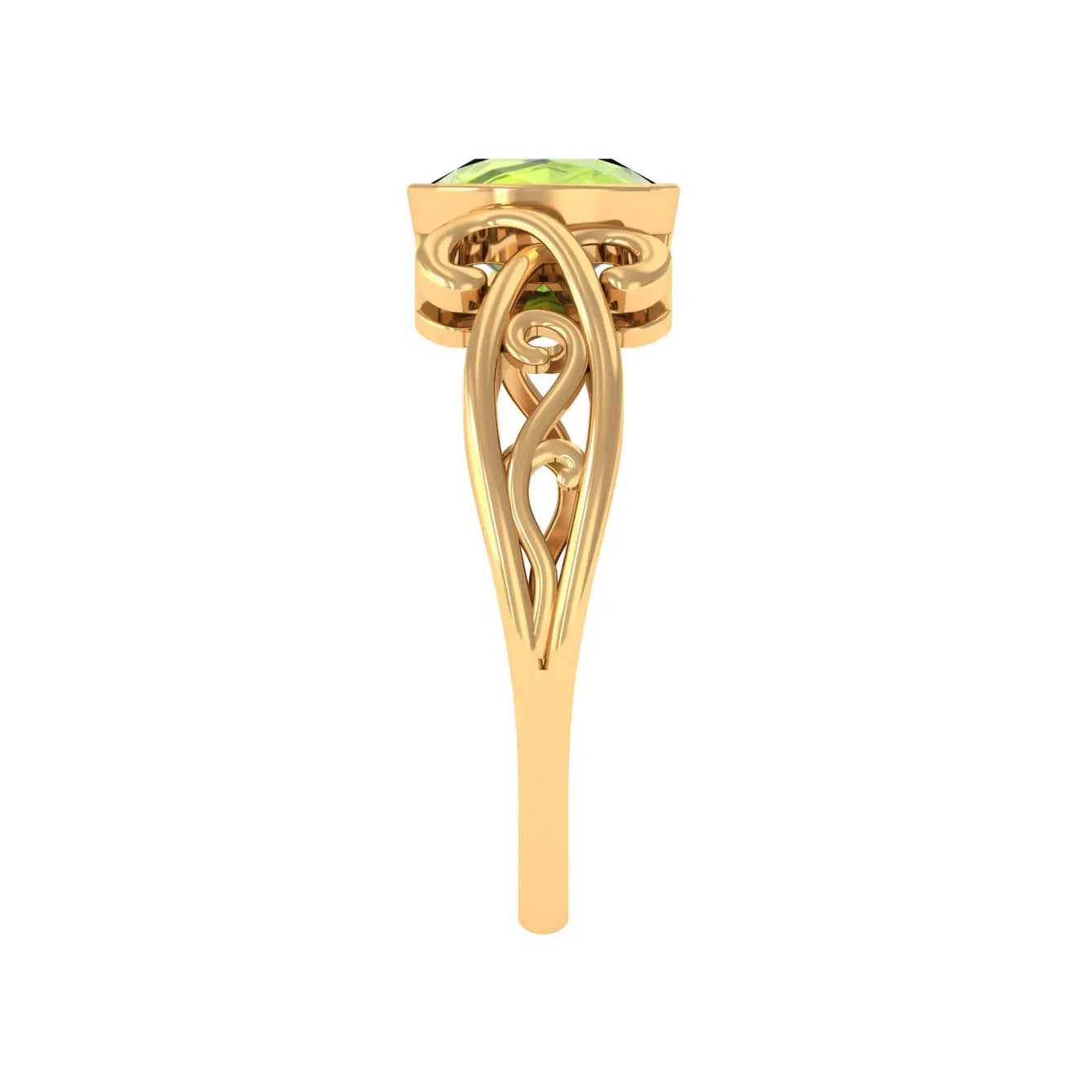 Vintage Style Cushion Cut Peridot Solitaire Ring in Bezel Setting