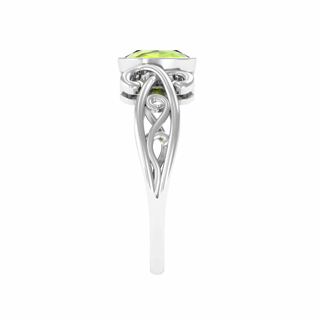 Vintage Style Cushion Cut Peridot Solitaire Ring in Bezel Setting