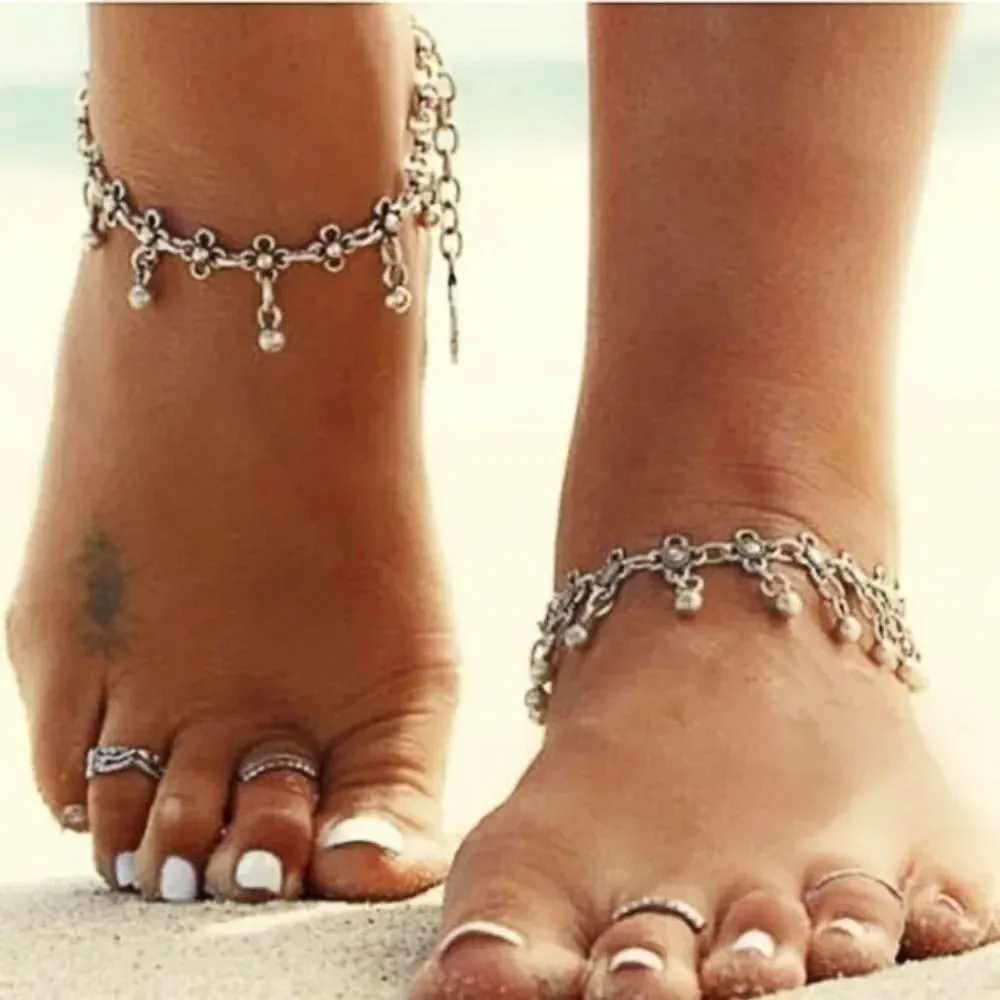 Water Droplets Tassel Anklets