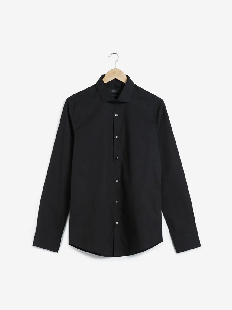 WES Formals Black Cotton-Blend Ultra-Slim Fit Shirt