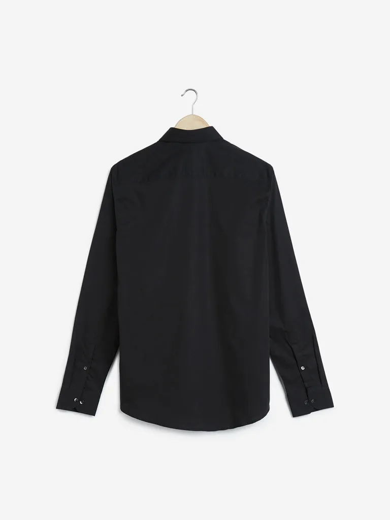 WES Formals Black Cotton-Blend Ultra-Slim Fit Shirt